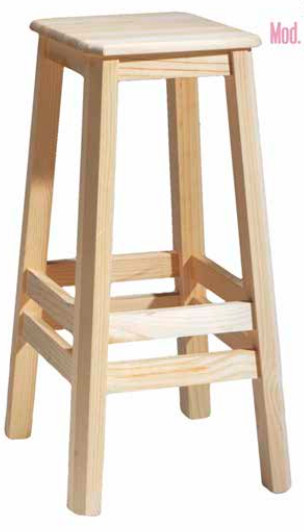 Taburete alto blanco con asiento en madera